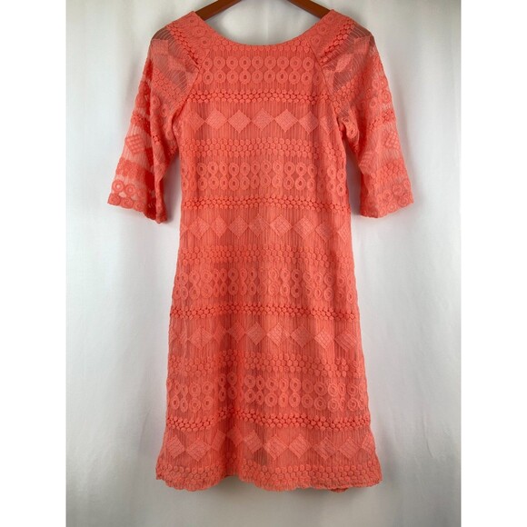 Rabbit Rabbit Rabbit Size M Peach Coral Lace Overlay Dress Wedding Guest Stretch - Picture 2 of 8